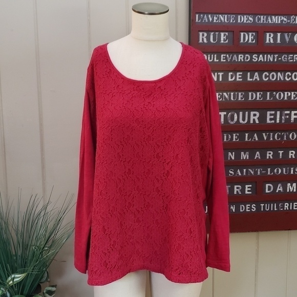 Eddie Bauer fuschia lace front long sleeve Size XXL - Picture 3 of 11